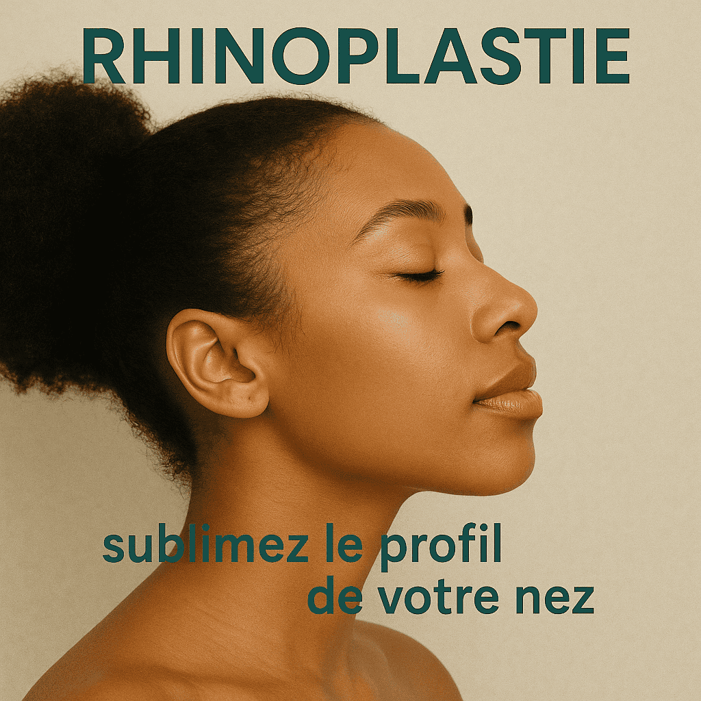 Femme de profil après rhinoplastie avec un nez affiné et harmonieux