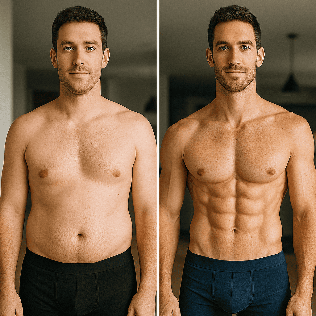 Risultato addominali definiti: confronto prima e dopo chirurgia estetica maschile