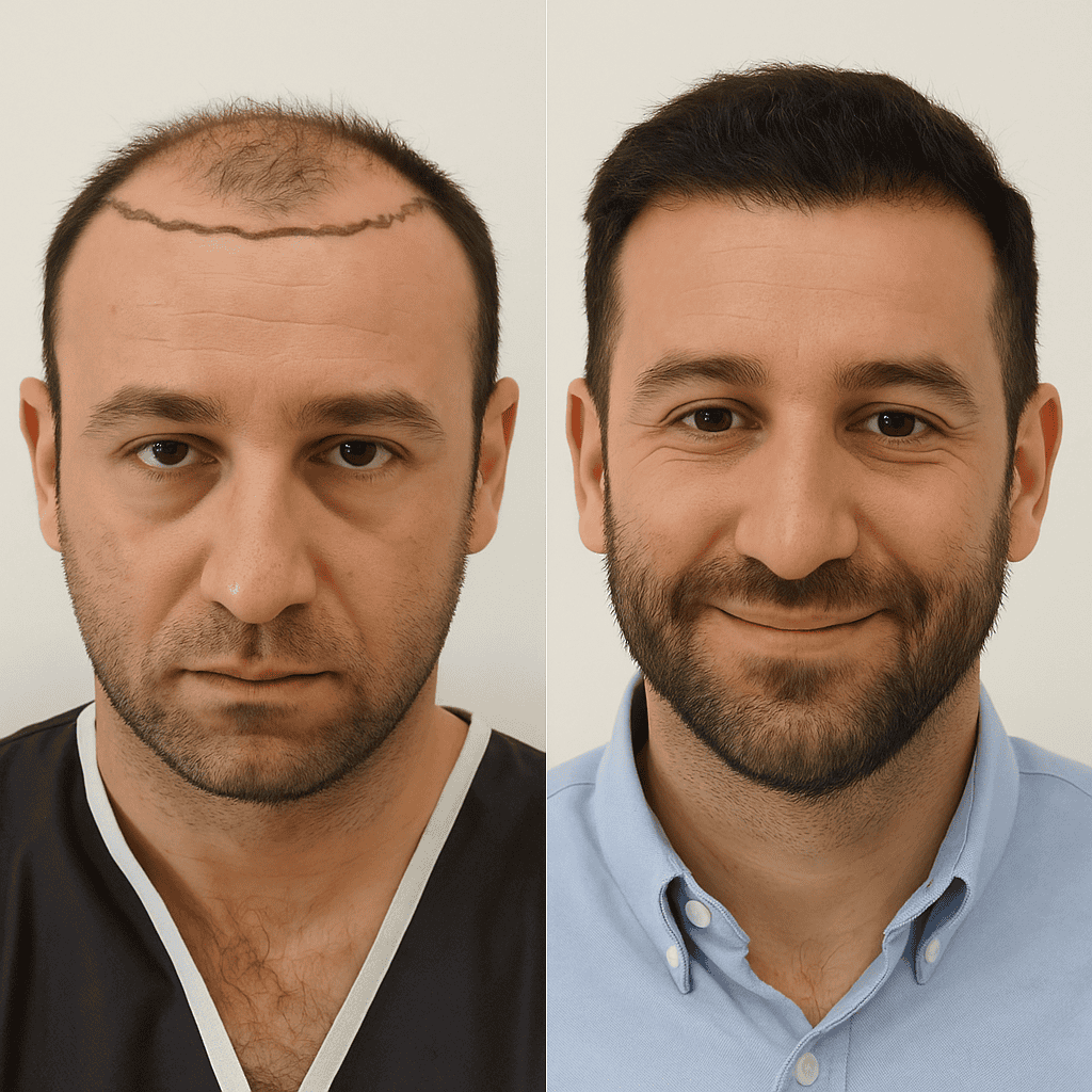 Récupération capillaire avant après, traitement de la perte de cheveux avec succès à BestClinic Turquie.