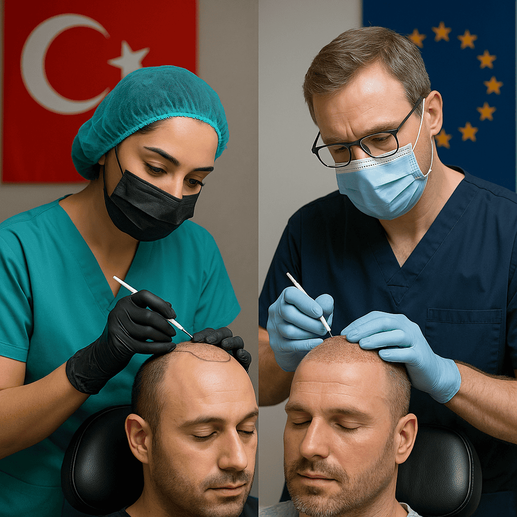 Chirurgiens réalisant une greffe de cheveux à BestClinic Turkey, clinique de renommée en Turquie.
