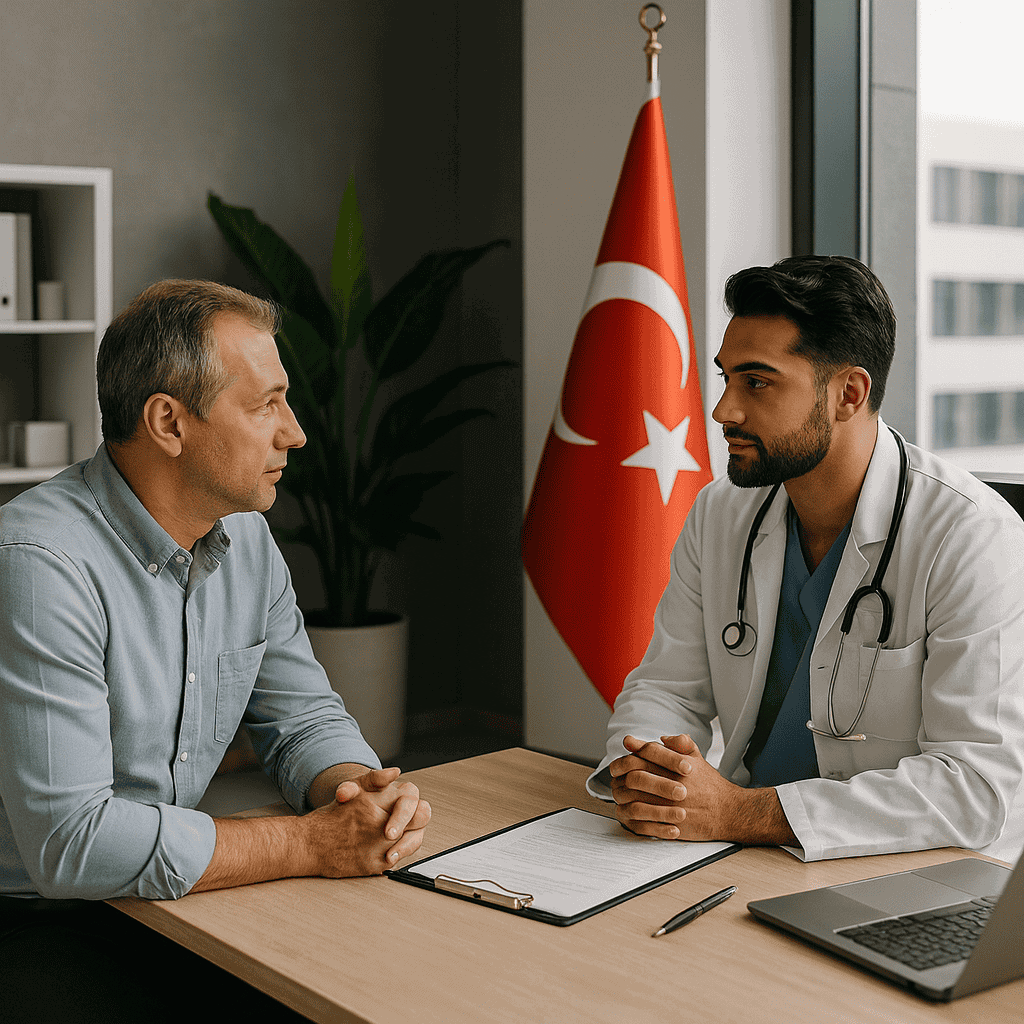 Consultation médicalement spécialisée pour transplantation capillaire en Turquie.