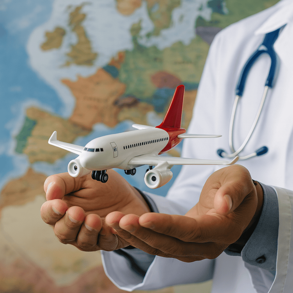 Modèle d'avion miniature, médecine, tourisme médical, voyage et soins de santé dans la clinique BestClinic-Turkey.