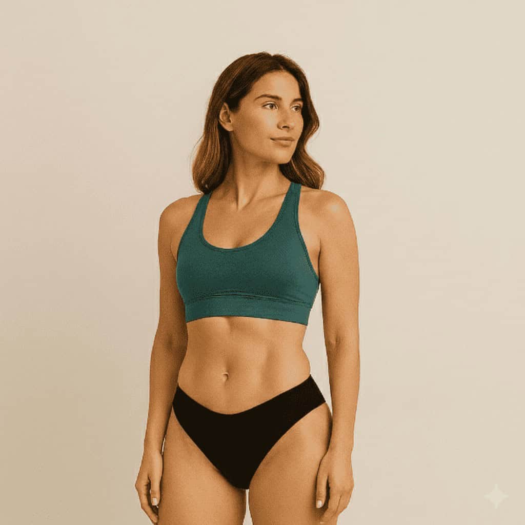 Donna sportiva mostra addome piatto e linea definita dopo intervento di chirurgia estetica della silhouette