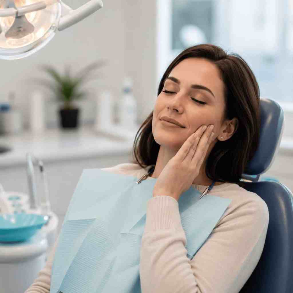 Paziente che avverte una lieve sensibilità dopo l'applicazione di una corona dentale