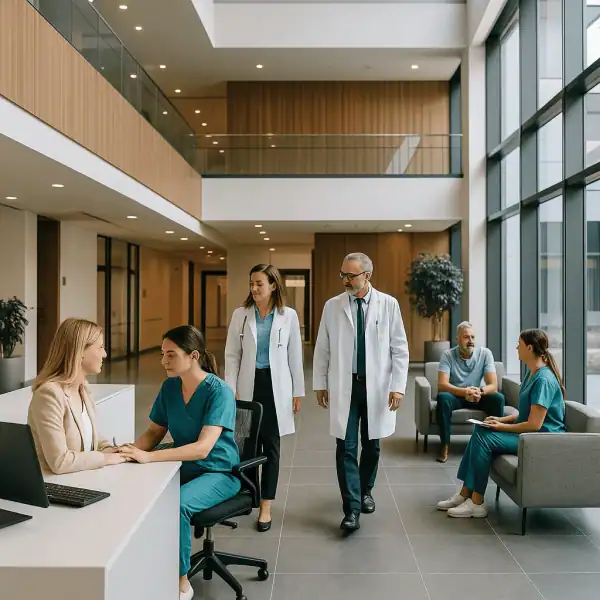Accoglienza e coordinamento dei pazienti in una moderna clinica in Turchia durante il percorso di cura.