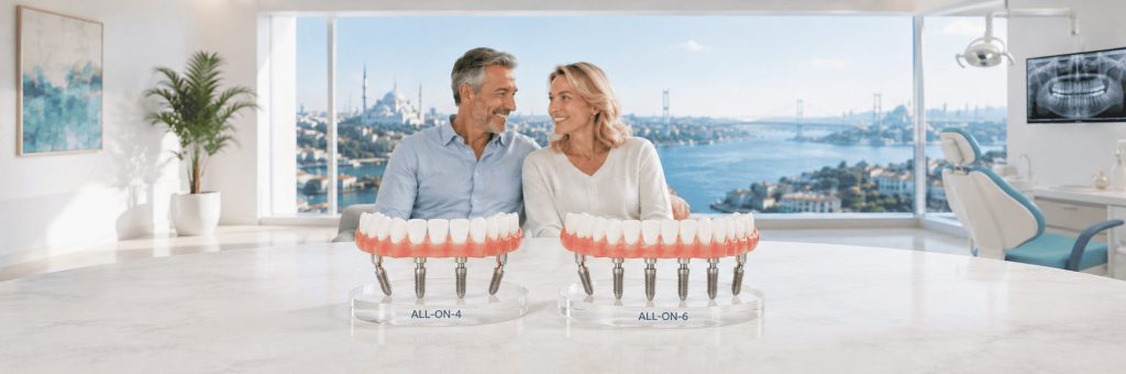 Prothèses dentaires All-on-4 et All-on-6 sur implants dans une clinique en Turquie