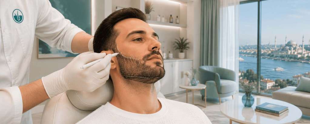 Greffe de barbe en Turquie réalisée dans une clinique spécialisée.