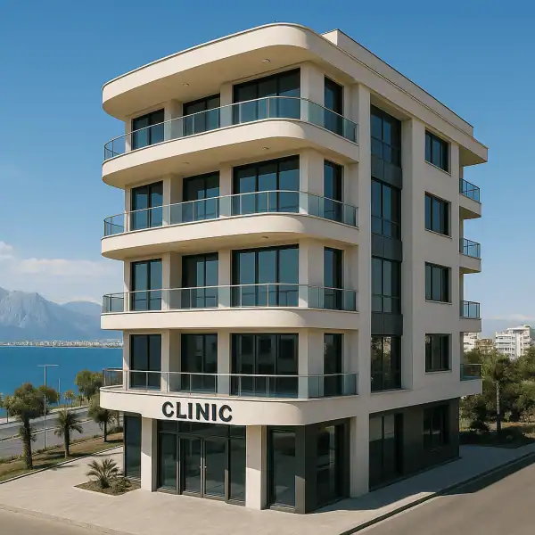 Struttura di una moderna clinica estetica in Turchia con spazi dedicati al percorso di cura dei pazienti.