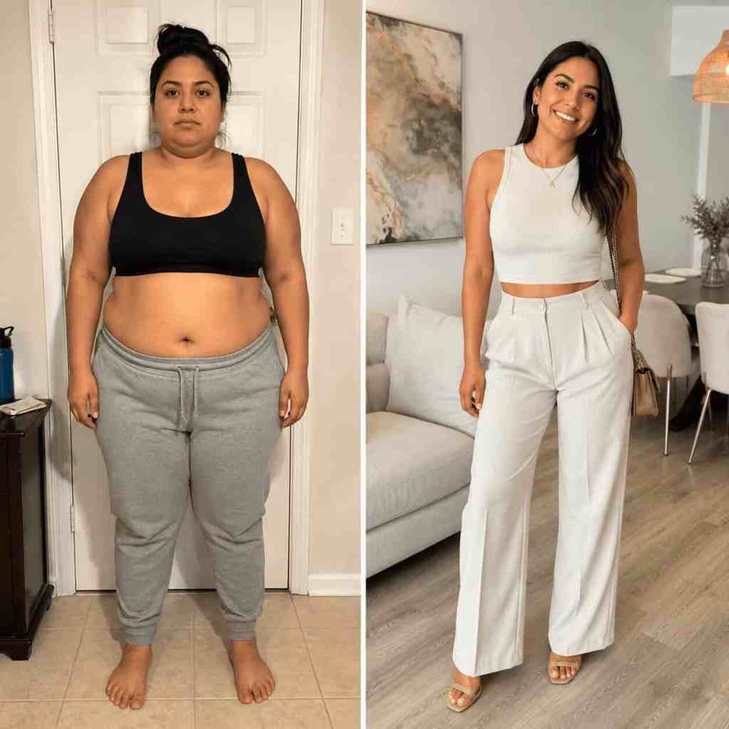 Confronto prima e dopo di una paziente sottoposta a sleeve gastrectomy in Turchia, con significativa perdita di peso e miglioramento della silhouette dopo l'intervento di chirurgia bariatrica.