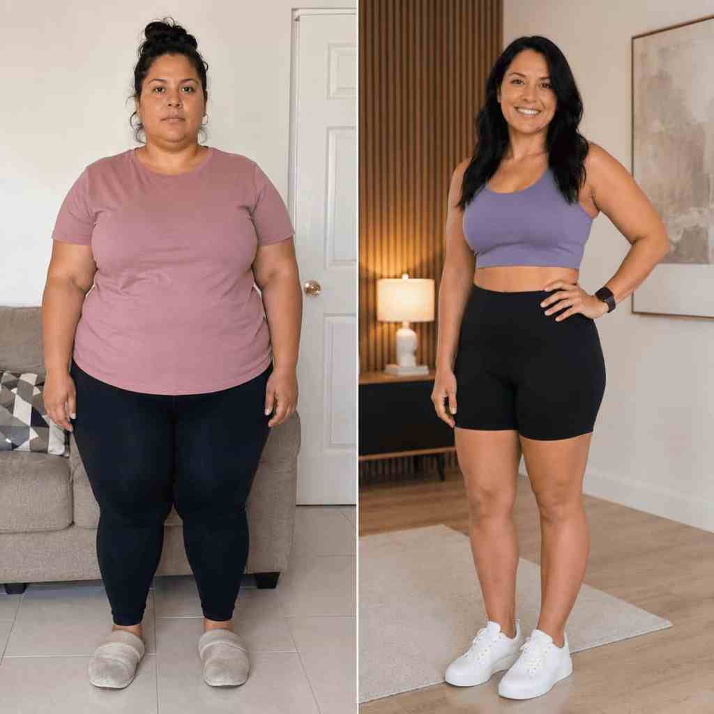 Prima e dopo di una paziente sottoposta a sleeve gastrectomy in Turchia, con significativa perdita di peso e cambiamento della silhouette dopo l’intervento di chirurgia bariatrica.