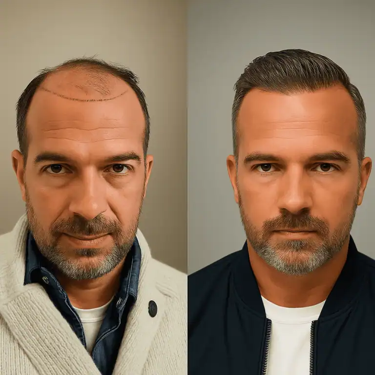 Prima e dopo un trapianto di capelli in Turchia con ricostruzione dell'attaccatura e aumento della densità capillare
