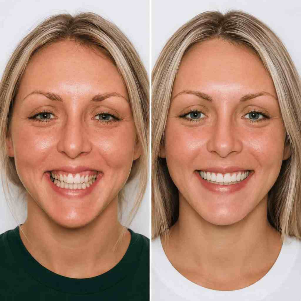 Prima e dopo un trattamento di ortodonzia estetica in Turchia con allineamento dei denti
