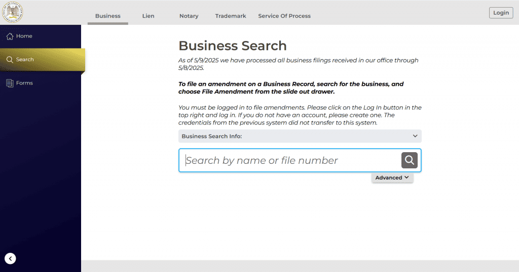 Screenshot of the New Mexico Business Entity Search Tool