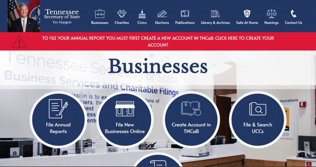 Screenshot of the Tennessee Business Entity Search Tool
