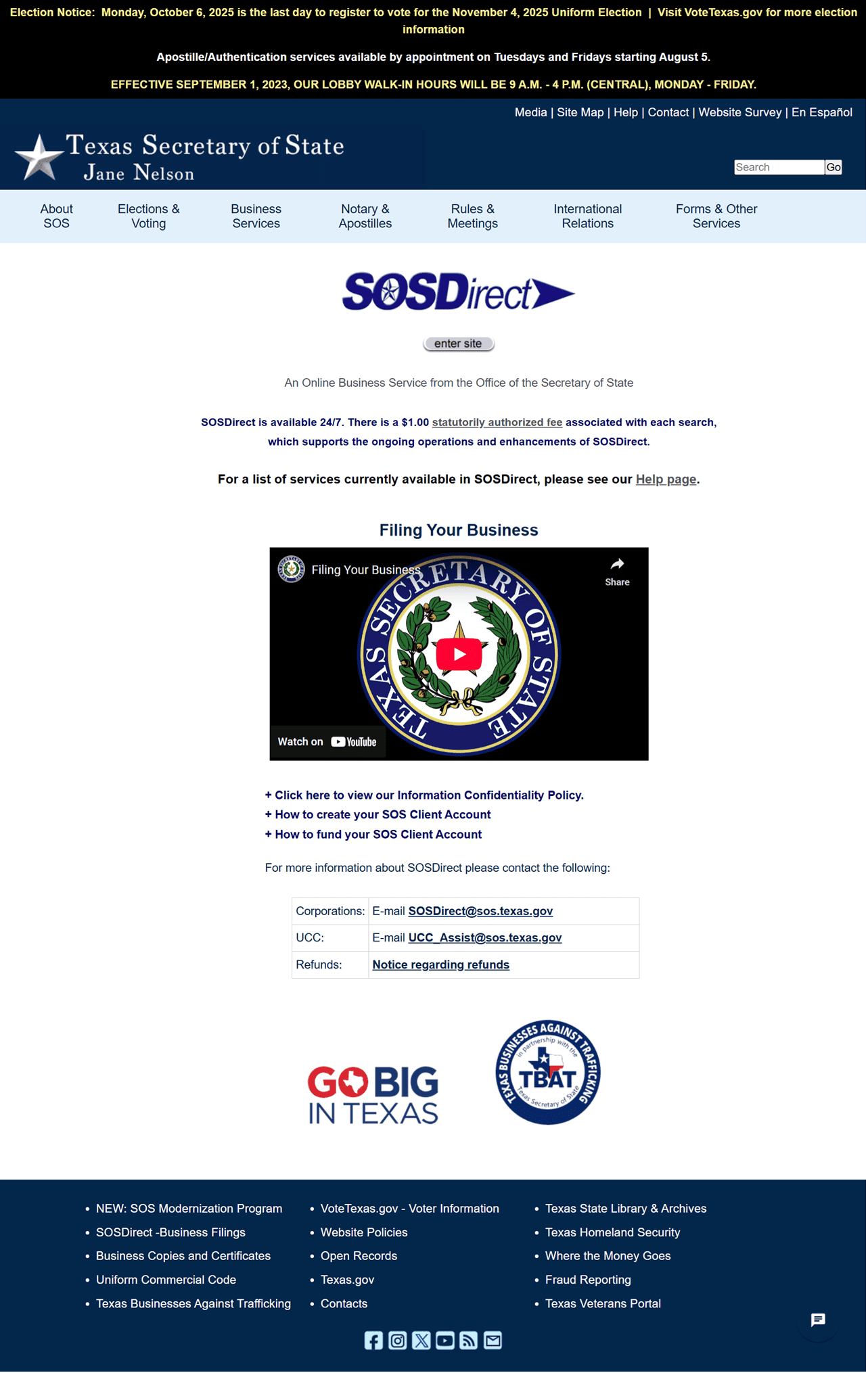 Sosdirect online business service Texas Secretary of State, SOSDirect, offers e-filing, business registration, and certified document access for Texas businesses and entrepreneurs.
