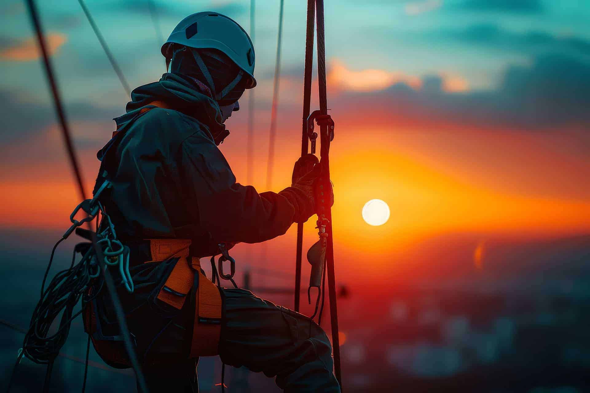 Silhuet af klatrer ved solnedgang