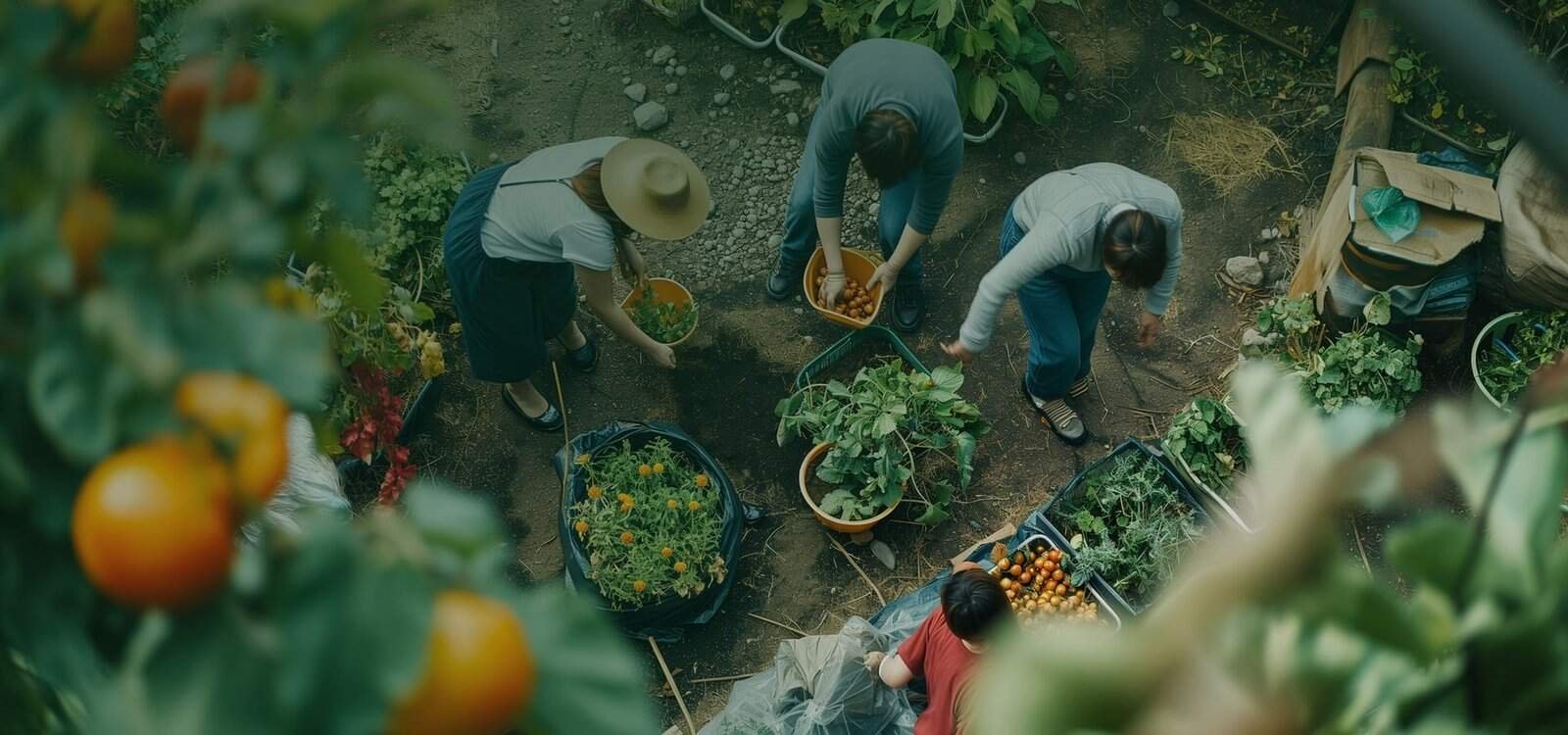 Fresh farm vegetables being harvested at Corn And Goose Farms, sustainable organic farming in action.
