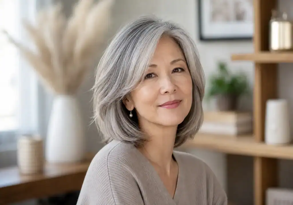 Coupe de cheveux pour femme de 60 ans avec un visage ovale 1