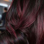 Mèches rouges sur cheveux noirs