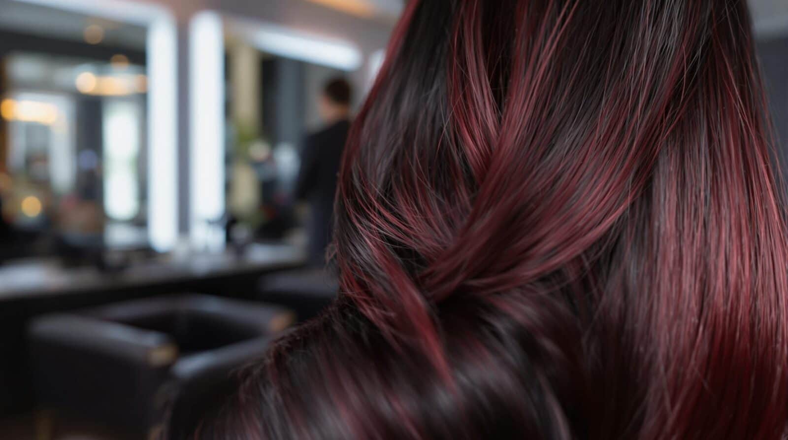 Mèches rouges sur cheveux noirs