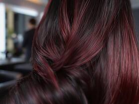 Mèches rouges sur cheveux noirs