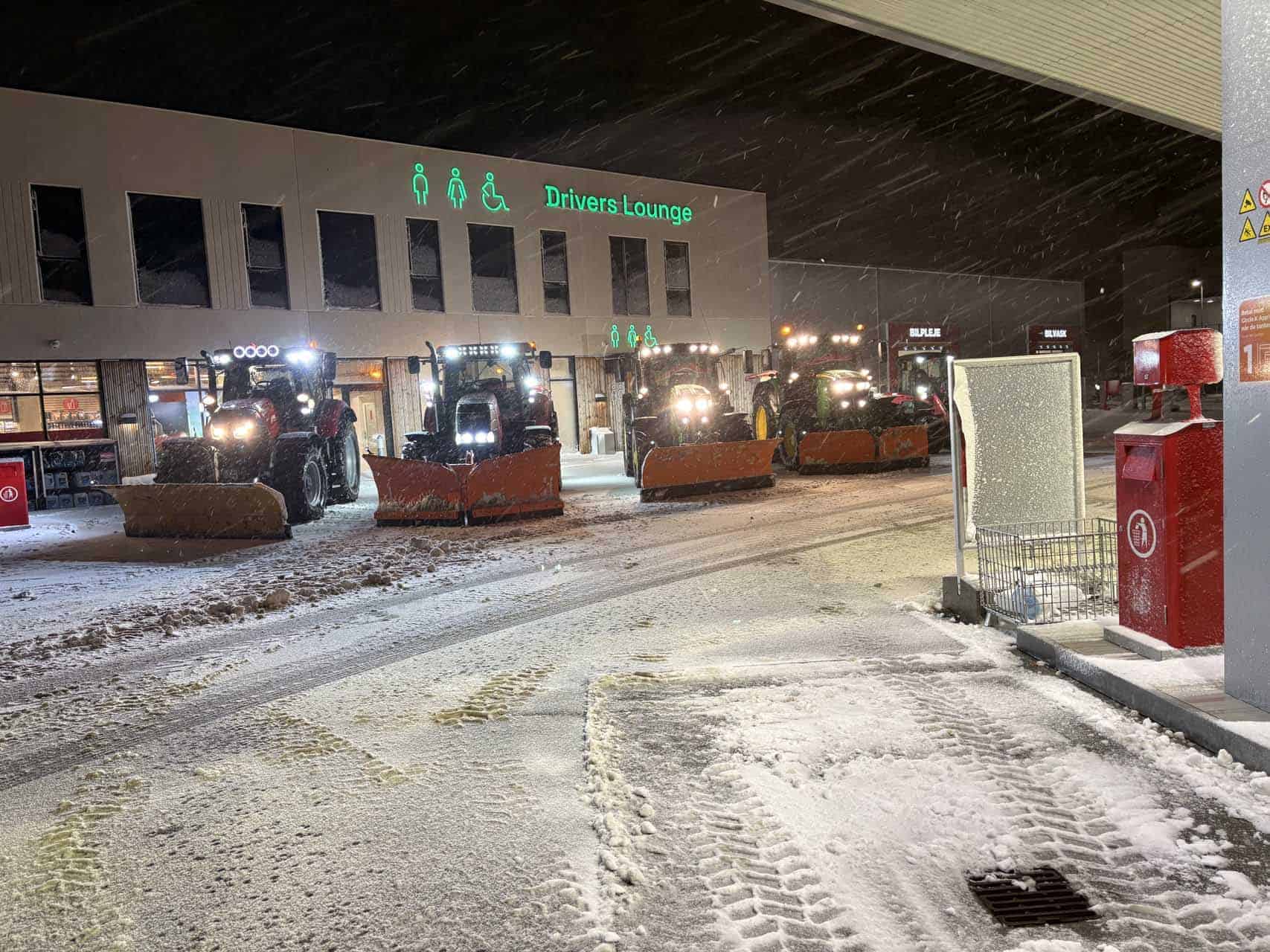 Snerydning om aftenen i Sydøstjylland