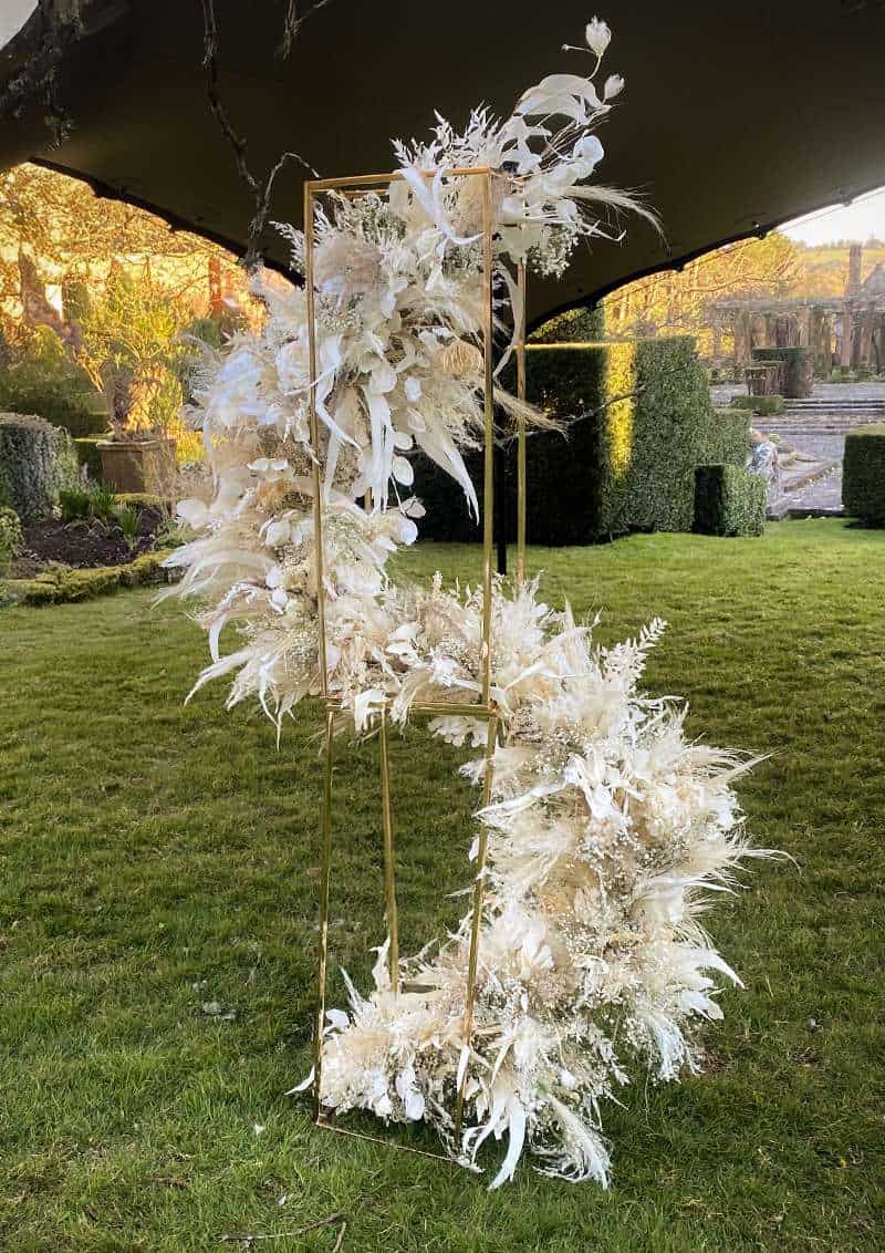 large wedding floral installation by dorset dried flowers