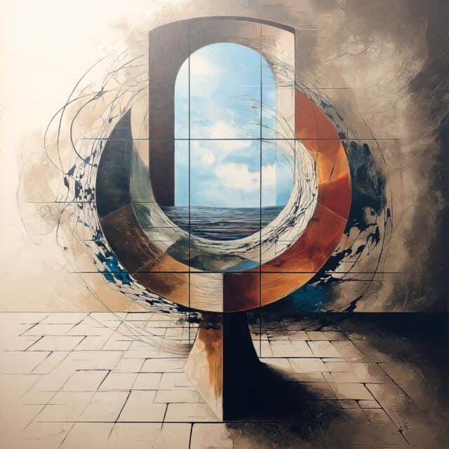 Dronninglund Kunstcenter kunstværk med abstrakt ocean- og himmelmotiv.