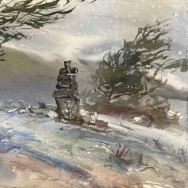 Akvarel af Erik Reinert på Dronninglund Kunstcenter.
