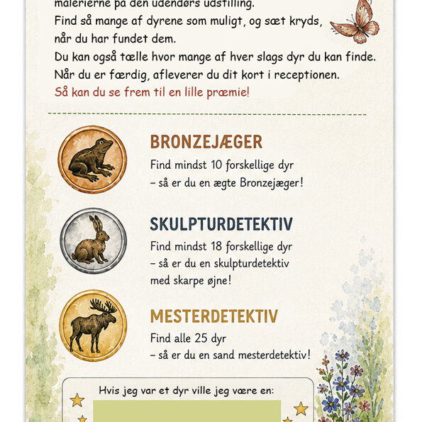 Kunstcenter med aktiviteter for børn, jagt og dyreopdagelse i naturen.