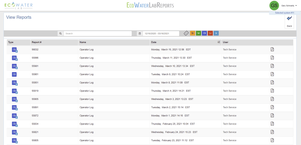 Interface Ecowaterlabreports - view reports
