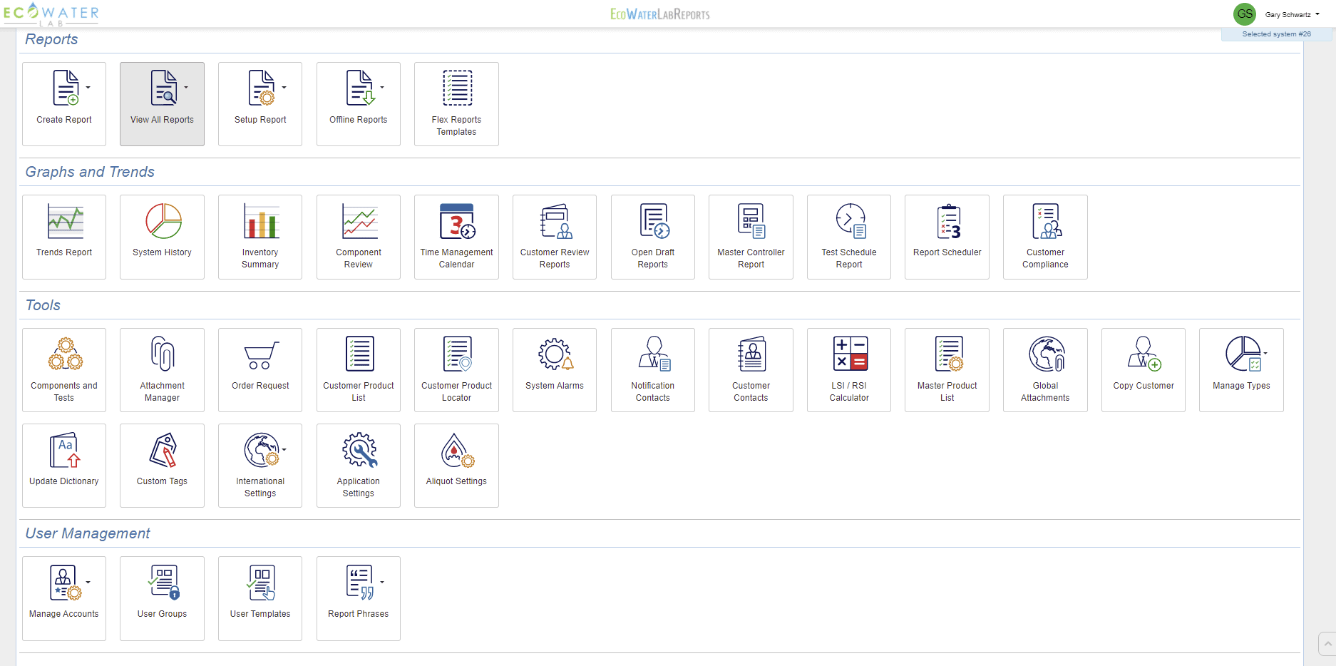 Interface ecowaterlab reports