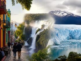 Composition montrant Buenos Aires, les chutes d’Iguazú et un glacier de Patagonie.