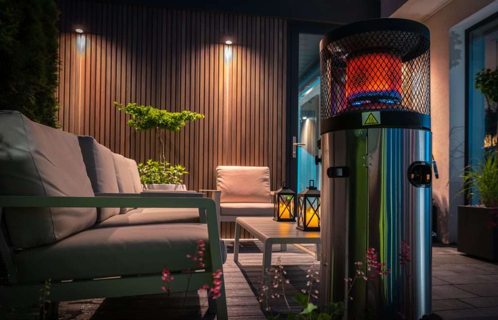 Modern Cozy Patio With Gas Heater Warming The Area