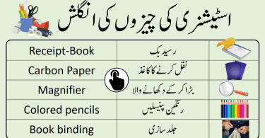 Stationery items Names List in Urdu and English learn common names of stationery for school, office and classroom for students and businessman