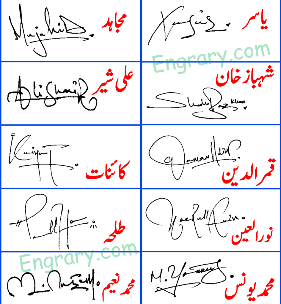 Mujahid Signature, Yasir Signature, Ali Shair Signature, Shehbaz Khan Signature, Kainat Signature, Qamruddin Signature, Talha Signature, Noor u lain Signature, Muhmmad Naeem Signature, Muhmmad Younas Signature