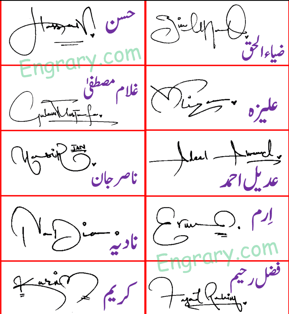 Hassan Signature, Zia ul Haq Signature, Ghulam Mustafa Signature, Aleeza Signature, Nasir jan Signature, Adeel Ahmad Signature, Nadia Signature, Irum Signature, Kareem Signature, Fazal Raheem Signature