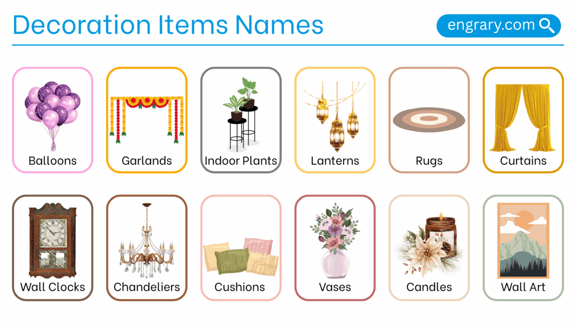 Decoration items names in English with Images