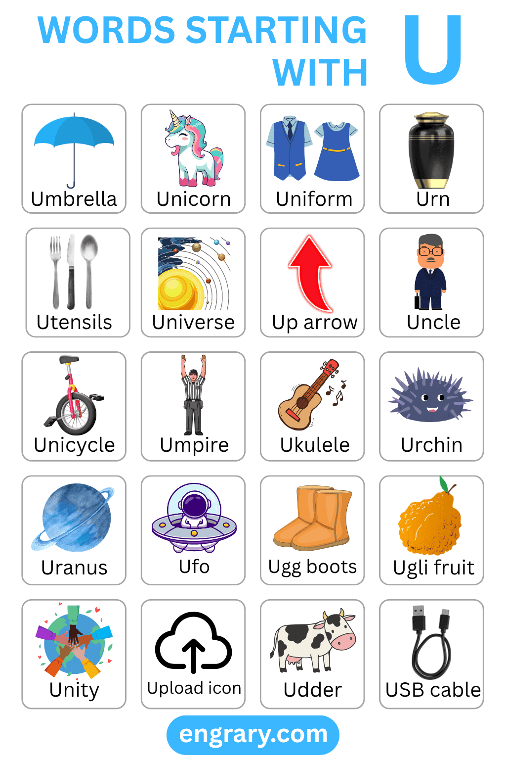 Words Starting with U for English learners
