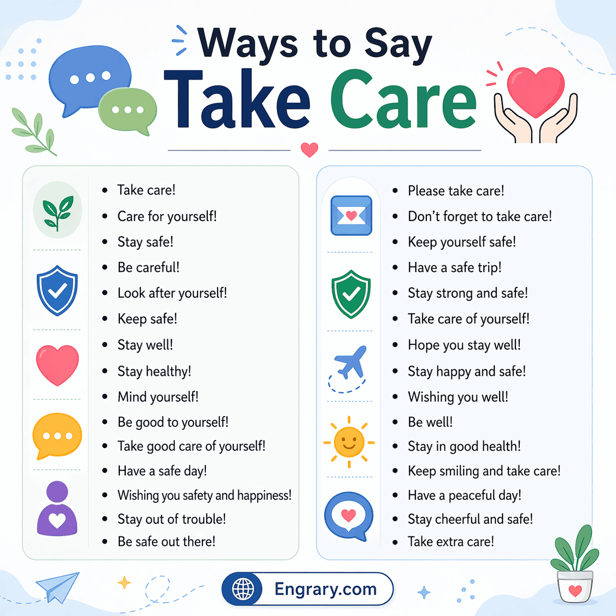 Complete list of other ways to say take care in English for every situation