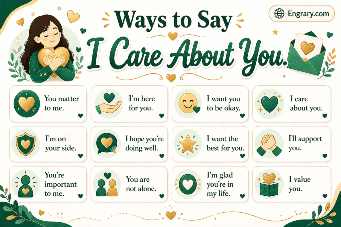 Other ways to say I care about you with examples, including sweet, friendly, romantic, and supportive phrases.