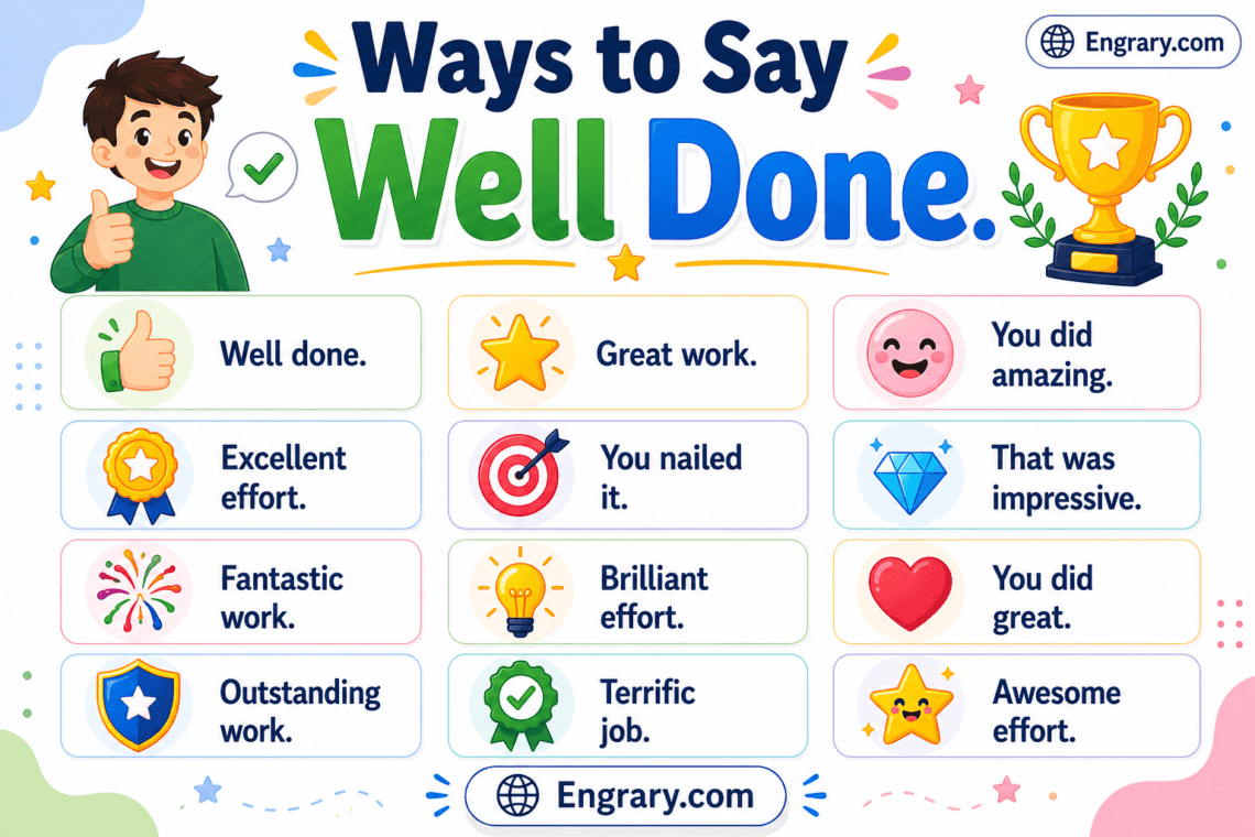 Well done synonyms and phrases in English with useful praise words for work, school, effort, progress, and daily conversations.