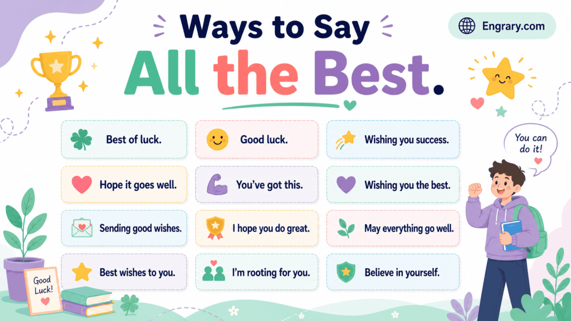 150 formal and casual ways to say “all the best” in English with examples for emails, messages, exams, interviews, farewells, travel, and support.