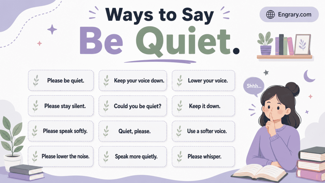 80 ways to say “be quiet” in English without sounding rude, with polite, professional, classroom, parent-friendly, casual, and text-friendly phrases.