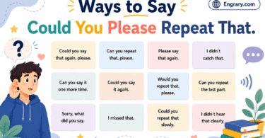 Infographic showing 80 ways to say “Could you please repeat that” in English