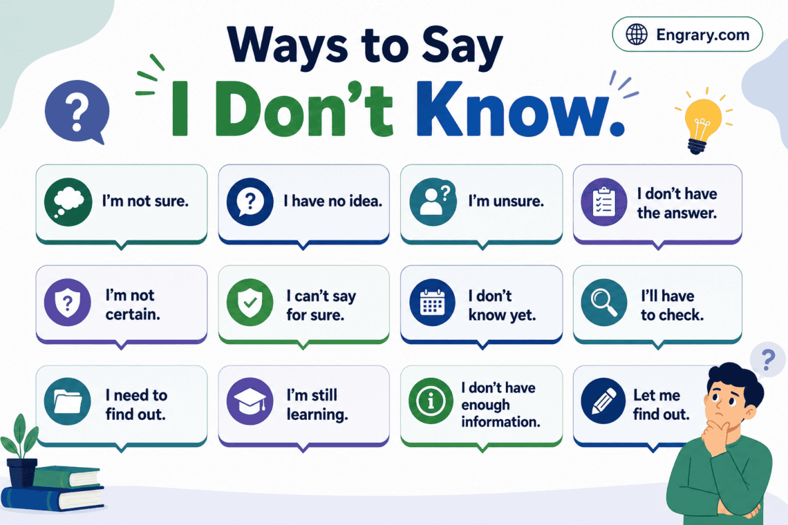 Polite and professional ways to say I don’t know in English with helpful phrases for work, emails, texts, and conversations.