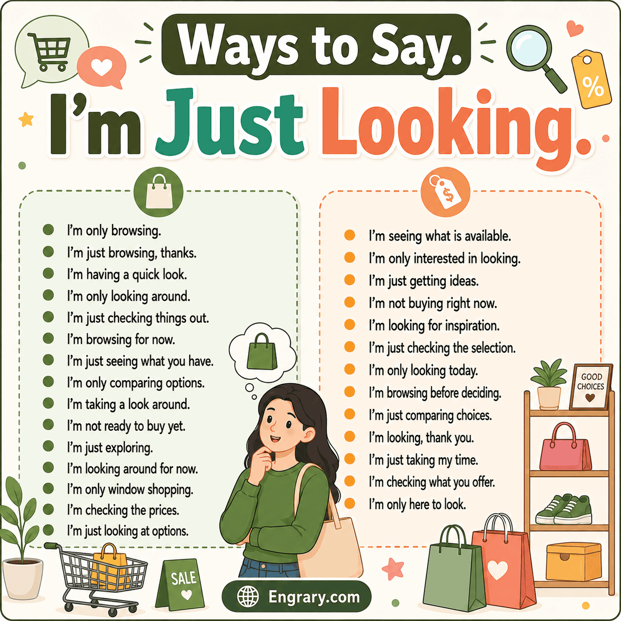 Friendly and polite ways to tell someone you're browsing without needing help