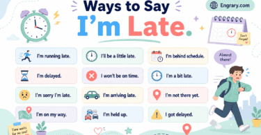 90 professional and casual ways to say “I’m late” in English with polite apologies, quick texts, traffic-delay phrases, late replies, and deadline messages.