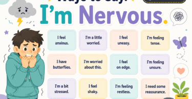 100 better ways to say “I’m nervous” in English with phrases for interviews, exams, presentations, social situations, texts, and nervous idioms.