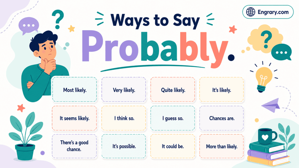 Probably alternatives for work, texts, and daily English with polite, professional, casual, formal, and likelihood phrases.